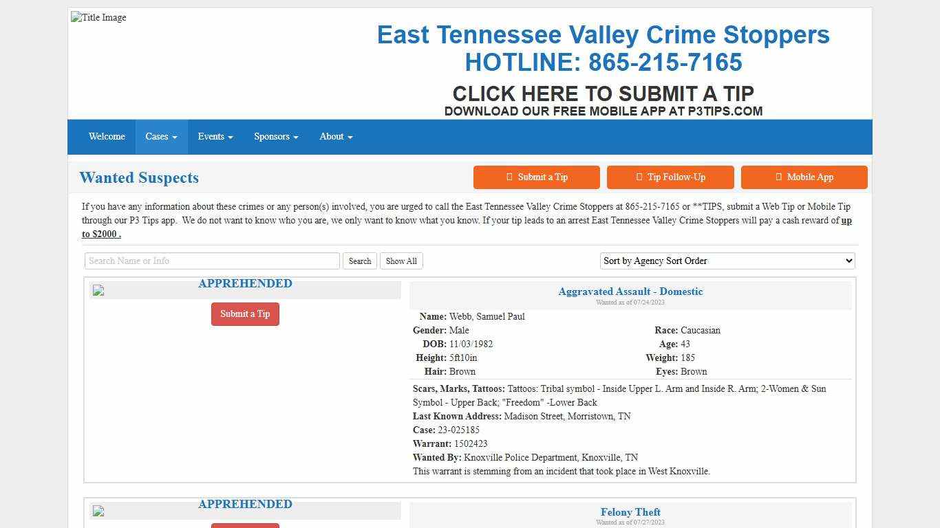 Wanted Suspects - East Tennessee Valley Crime Stoppers