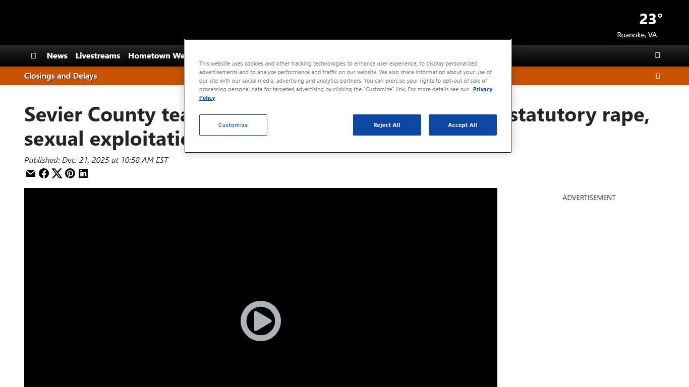 Sevier County teacher suspended indefinitely after statutory rape, sexual exploitation charges, officials say